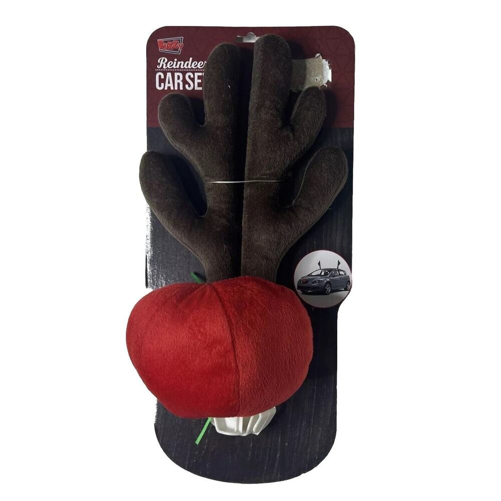 Buzzy Reindeer Christmas Car Set 16” Antlers￼ 6” Red Nose